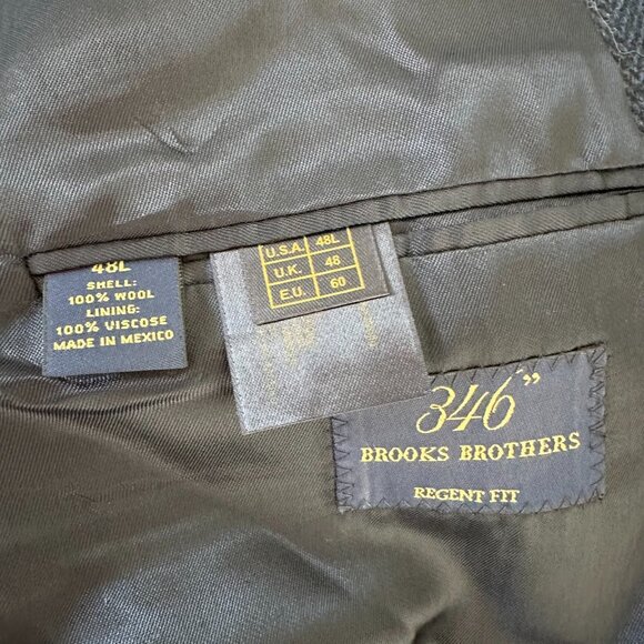 Brooks Brothers Blazer 48L Blue Herringbone 100% Wool Regent Fit Lined - Picture 5 of 12